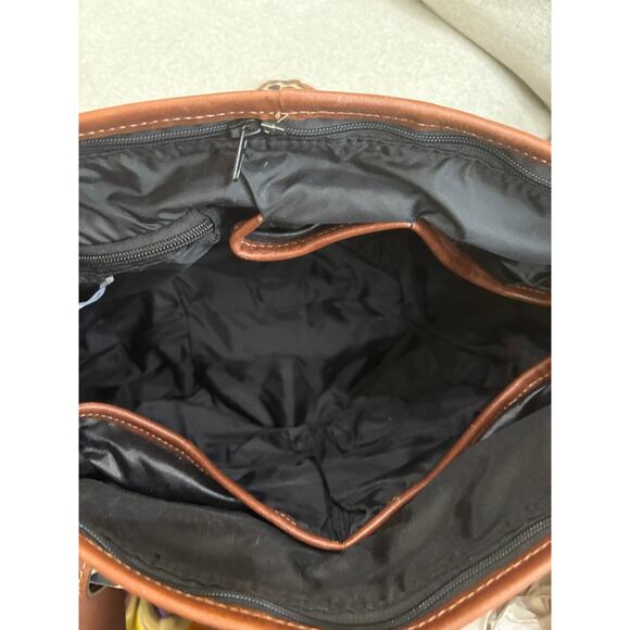 MiaBossi Diaper Bag - Black Polka Dot Canvas with Brown Leather Trim - Picture 4 of 6